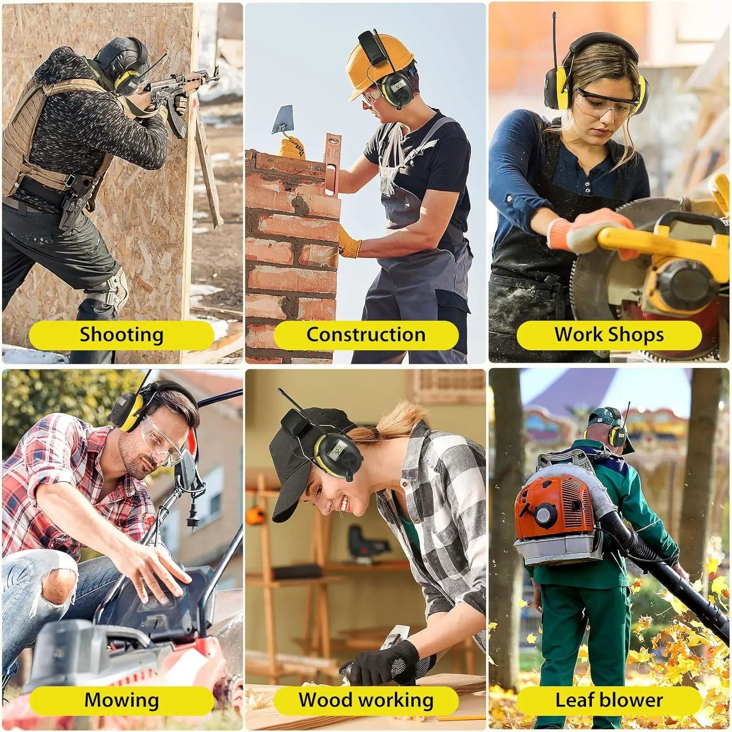 NEW Upgraded Bluetooth 5.4 Hearing Protection Headphones with FM Radio 30dB NRR Safety Earmuffs for Mowing, Workshops
