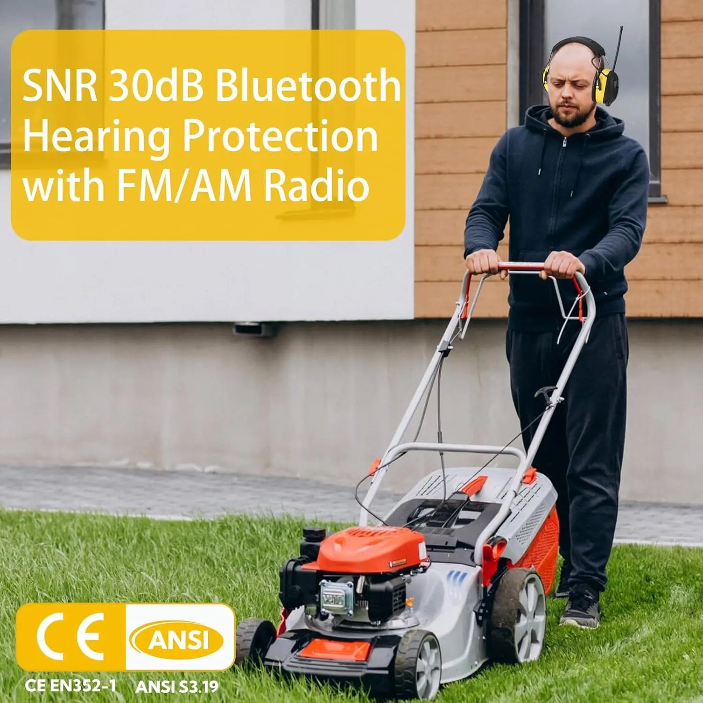 NEW Upgraded Bluetooth 5.4 Hearing Protection Headphones with FM Radio 30dB NRR Safety Earmuffs for Mowing, Workshops